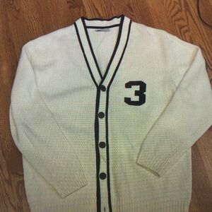 Men's Cream Cardigan with Black Trim